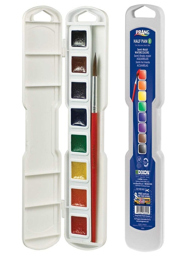 PRANG Half Pan Watercolor Paint Set with Brush and Lid, 8 Assorted Colors / 2 Pack - Image 1